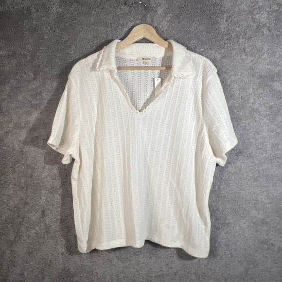 Madewell Sweaters - Madewell Womens XL Ivory Crochet Sweater Collared V-Neck Short Sleeve Retro Boho